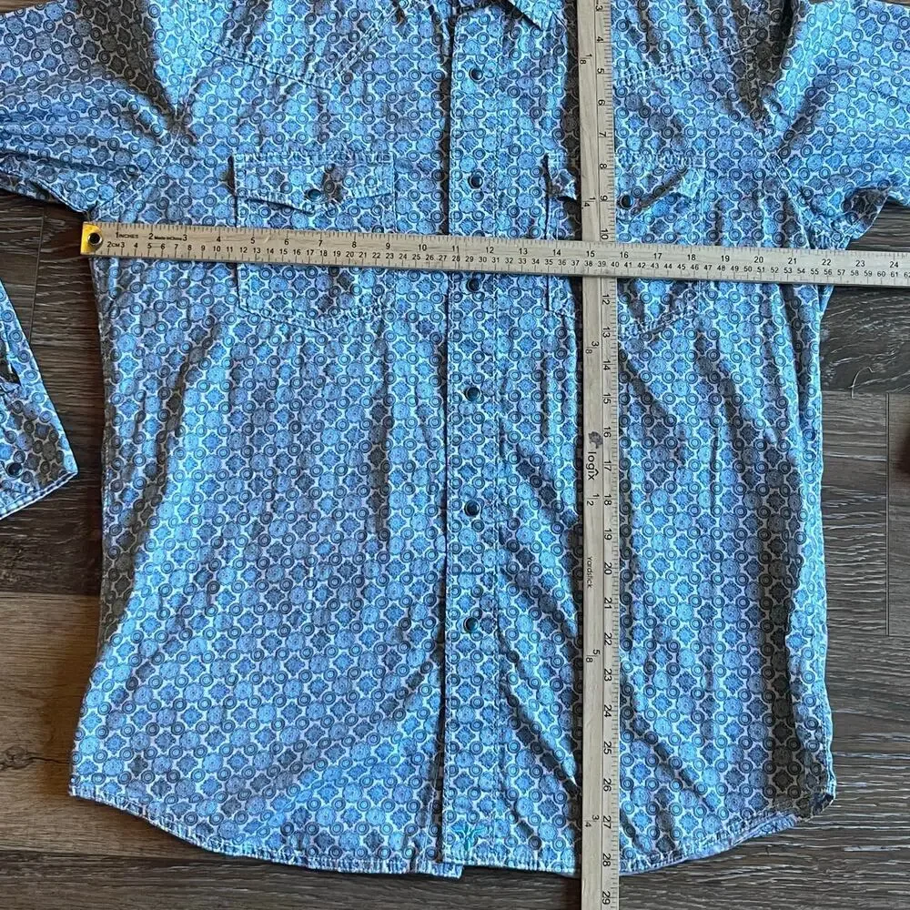 Wrangler 20X Competition Advanced Comfort Blue Pearl Snap M Geometric Western